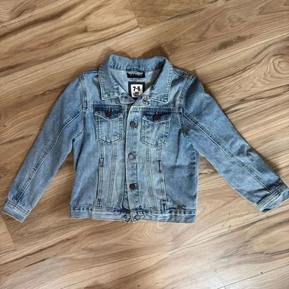 Cotton On Kids Blue Button Down Ice Cube Denim Trucker Jean Jacket Size 7-8
